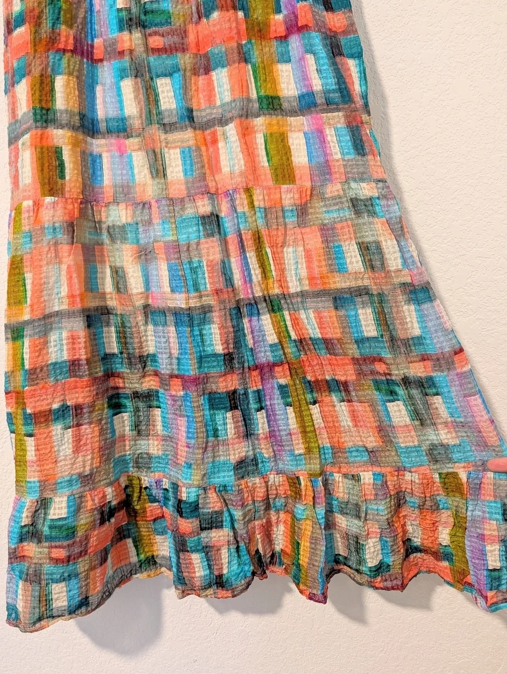 Marie Oliver Multicolor Colorful Plaid Linen Silk Sleeveless Petra Maxi Dress SM